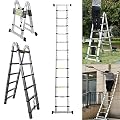 12.5ft Telescoping Ladder, Aluminum Extension Ladder A-Type Straight Ladder Folding Compact Size, EN131 Standard 330lb MAX Load