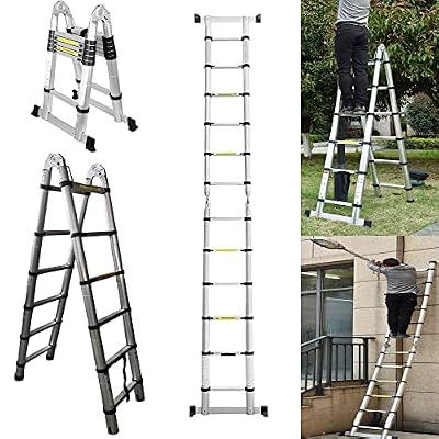 12.5ft Telescoping Ladder, Aluminum Extension Ladder A-Type Straight Ladder Folding Compact Size, EN131 Standard 330lb MAX Load
