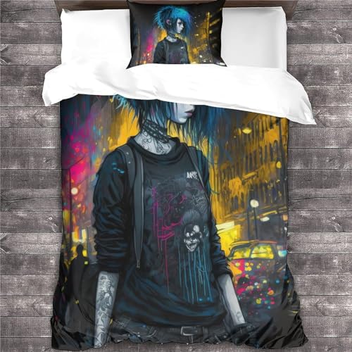 Housse de couette emo girl 3 pièces 135x200cm en microfibre douce