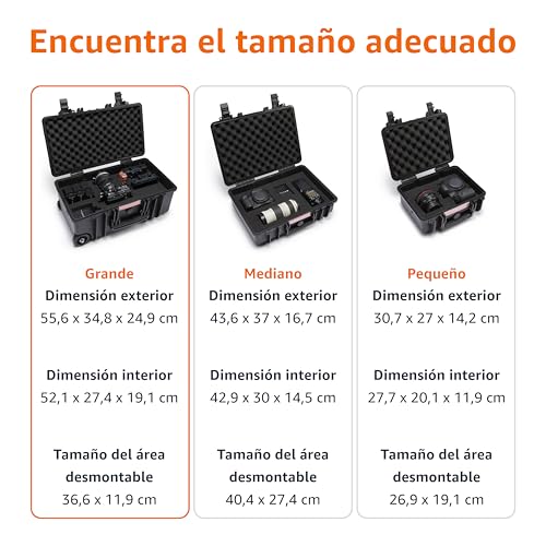 Miniatura 5 de Amazon Basics Maleta Portátil Protectora Rígida Grande Para Cámara Y Accessorios, Con Asa Retráctil Y Ruedas Giratorias, Impermeable, Resistente A Los Golpes, 55,6 X 34,8 X 24,9 Cm, Negro, Sólido