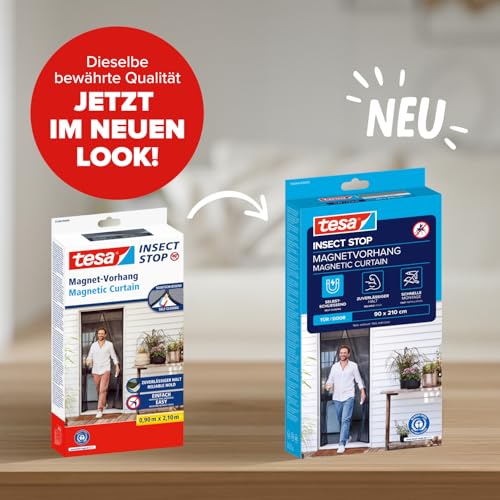 tesa INSECT STOP Magnetvorhang - selbstschließend - Insektenschutzvorhang mit Magneten für Balkon- und Terrassentüren - zur einfachen Montage ohne Bohren - 2,1 m x 0,9 m