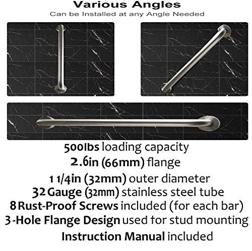 2 Pack 24 Inch Shower Grab Bar, Imomwee Satin Brushed Nickel Stainless Steel Bathroom Grab Bar Handle,Shower Balance Bar,Safety Hand Rail Support,Handicap Elderly Senior Assist Handle(1.25" Diameter) #TOP3