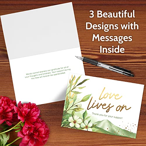 T Marie 24 Gold Foil Funeral Thank You Cards With Message Inside - 4.5 X 6.25” Floral Bulk Sympathy Flower Thank You Cards With Words Inside - Bereavement Thank You Notes With Envelopes #TOP3