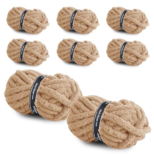 Image of 8 Packs Jumbo Chunky Chenille Yarn - 2040g(72oz) 245 Yards (224m) Bulky Yarn - Chunky Yarn for Hand Knitting Blanket,Cushions, Pet Bed - Soft and Durable(Khaki)