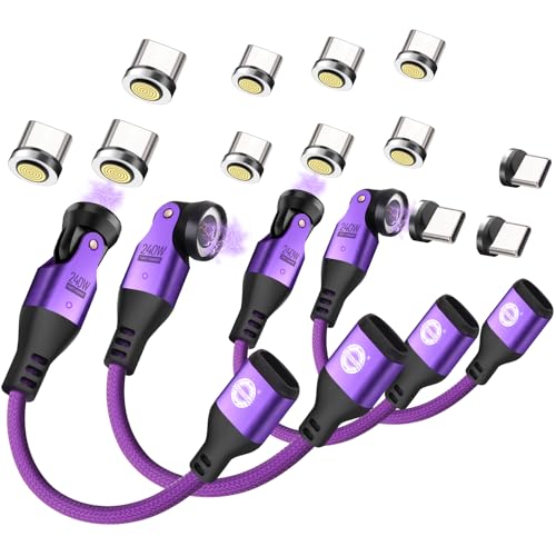 EndlesShine USB C ���C�A�_�v�^�[ PD 240W 6�C���` 4�p�b�N & 12�̃`�b�v�AType-C�R�[�h���璼�p���CUSB C�[�d�P�[�u���A9�s���}�O�l�b�g�[�d�� USBC 90�x�A�_�v�^�[ 180�x&360��] (�p�[�v��)