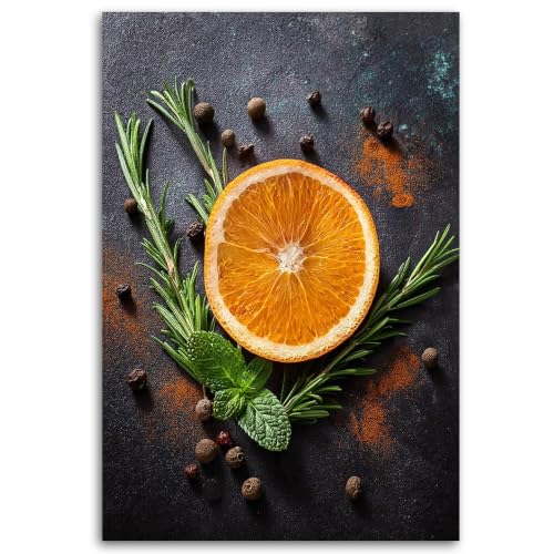 Póster moderno en lienzo de naranja y especias decorativo para cocinas y salones (50 x 70 cm)