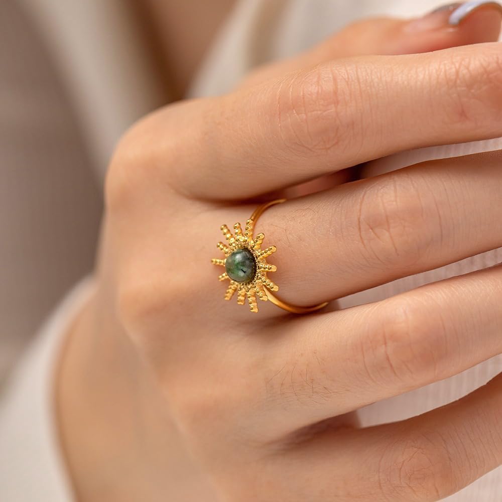LadayPoa Turquoise Ring for Women, 18k Gold Plated Adjustable Western Rings, Vintage Blue Stone Statement Ring Boho Accessory - Image 3