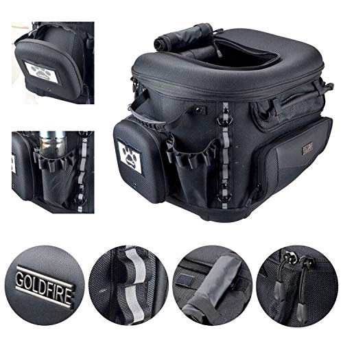Goldfire Pet Carrier Portable Weather Resistant Motorcycle Dog/Cat Carrier Crate for Luggage Rack or Passenger Seat with Sissy Bar Straps (Black)