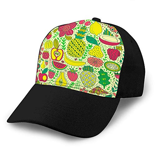 Preisvergleich Produktbild 1050 Unisex Fashion Hats Ball Cap, atmungsaktiv, verstellbar Fruchtkritzeleien nahtloses Muster handgezeichnete Custom Denim Baseball Cap