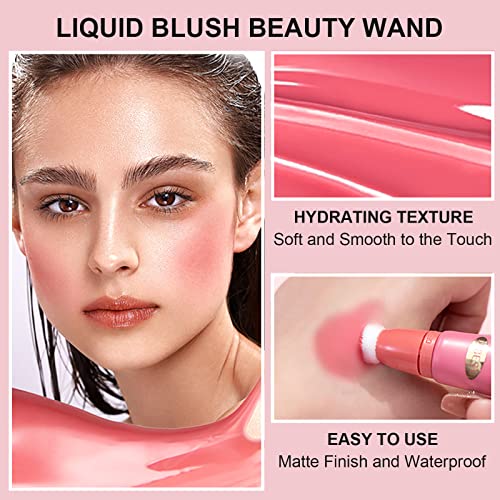 Blush Beauty Wand, Matte Finish Liquid Blush Stick With Soft Cushion Applicator For Natural Cheeks Tint, Long Lasting, Waterproof, Lightweight, 2Pcs Makeup Sponge Puff Include, 0.5 Fl Oz (#01) #TOP3