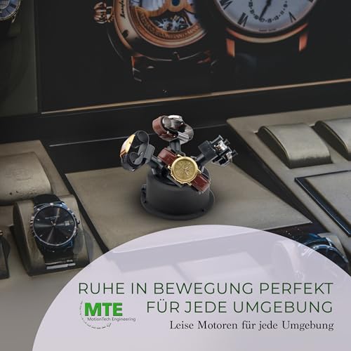 MTE Bewegungstechnik Uhrenbeweger (WTS 4 Anthrazit) bis zu 4 Uhren – Elektronisch gesteuerte Rotation und Pausen – Uhrenbeweger für Automatikuhren – leiser Watch Winder – Made in Germany