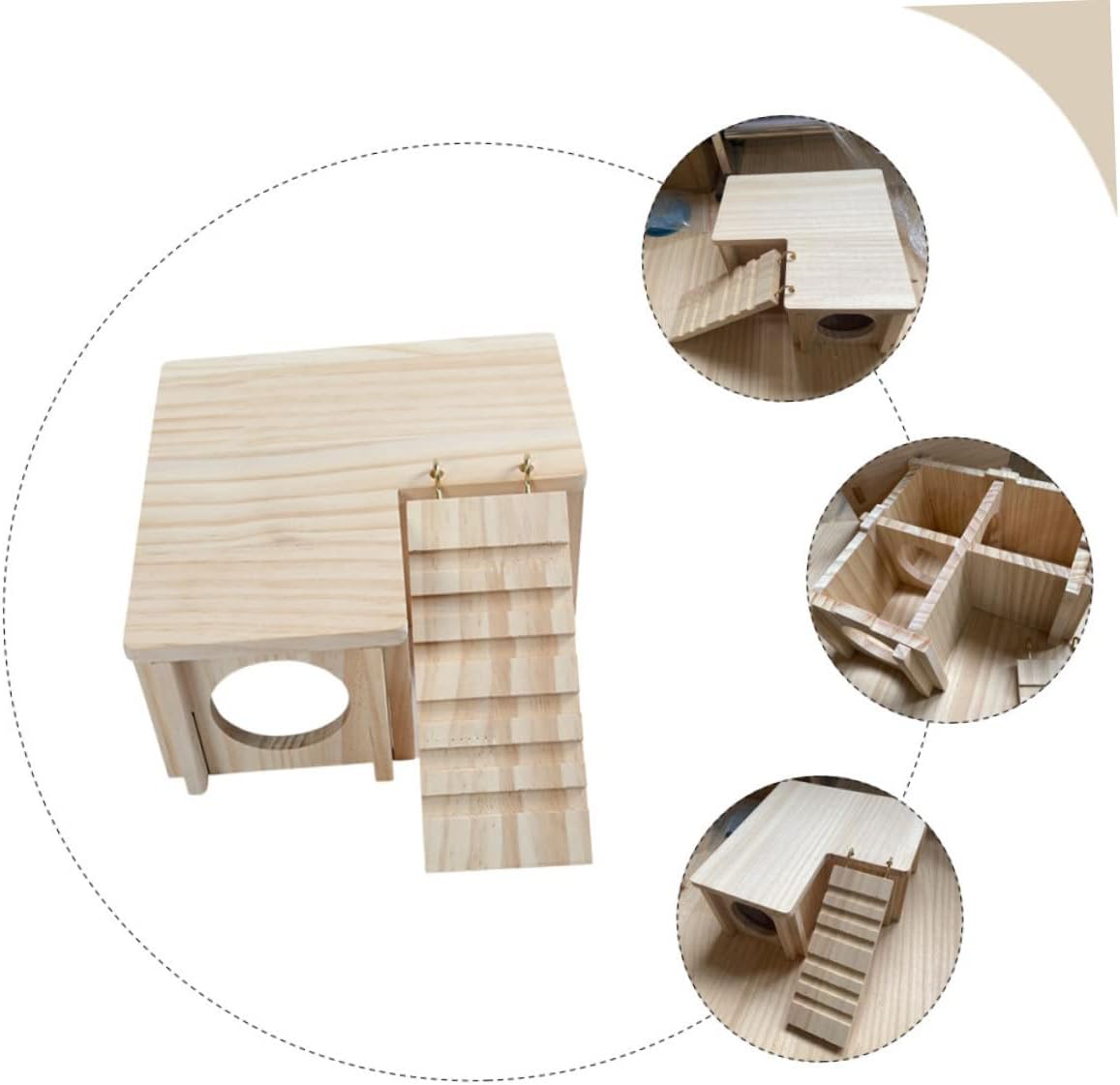 1set Hamster Wooden Hideout House for Small Animals Cozy Chew Cabin for Hamsters Gerbils and Sugar Gliders and Play