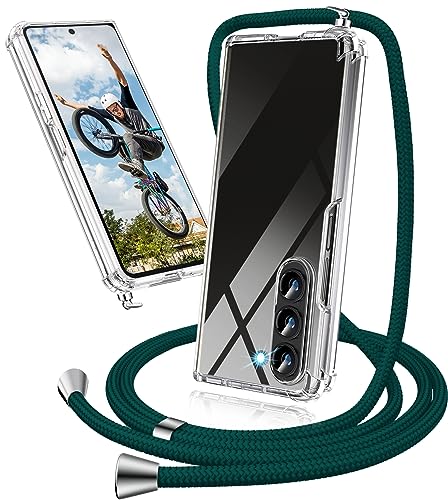 Coque Z Fold 6 avec cordon de suspension vert pour garder les mains libres en voyage