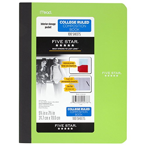 Five Star Caderno de composição, caderno com bolsos, 100 folhas, 24 x 19 cm, limão (09276AF2)