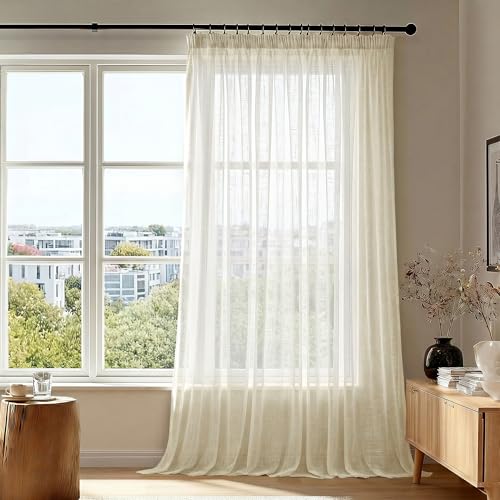 Deconovo Cortinas Translúcidas Beige para Salón y Dormitorio, Cortinas Modernas 300x245 cm 1 Pieza con Cinta Fruncida, Visillos Efecto Lino, Luz Suave y Acabado Elegante