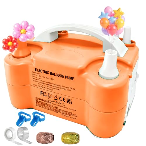 Electric Balloon Pump, Portable Electric Balloon Blower Machine Balloon Air Pump Dual Nozzle Balloon Inflator for Party Decorations(Orange)