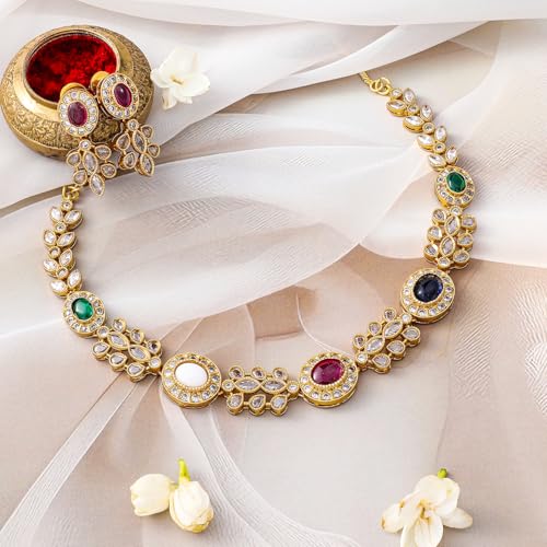 Image of Rubans Necklace Set American Diamond and Cubic Zirconia Ethnic Jewellery Gift for Women & Girls