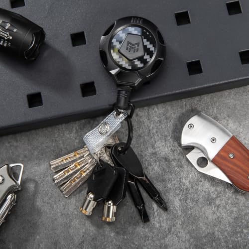 Image of MNGARISTA Upgraded Heavy Duty Retractable Keychain with Belt Clip, 10 OZ Retraction, 31.5 inch Stainless Steel Cord Key Chain, 3K Carbon Fiber ID Badge Reel Holder with Badge Strap and Key Ring, 4 Pack