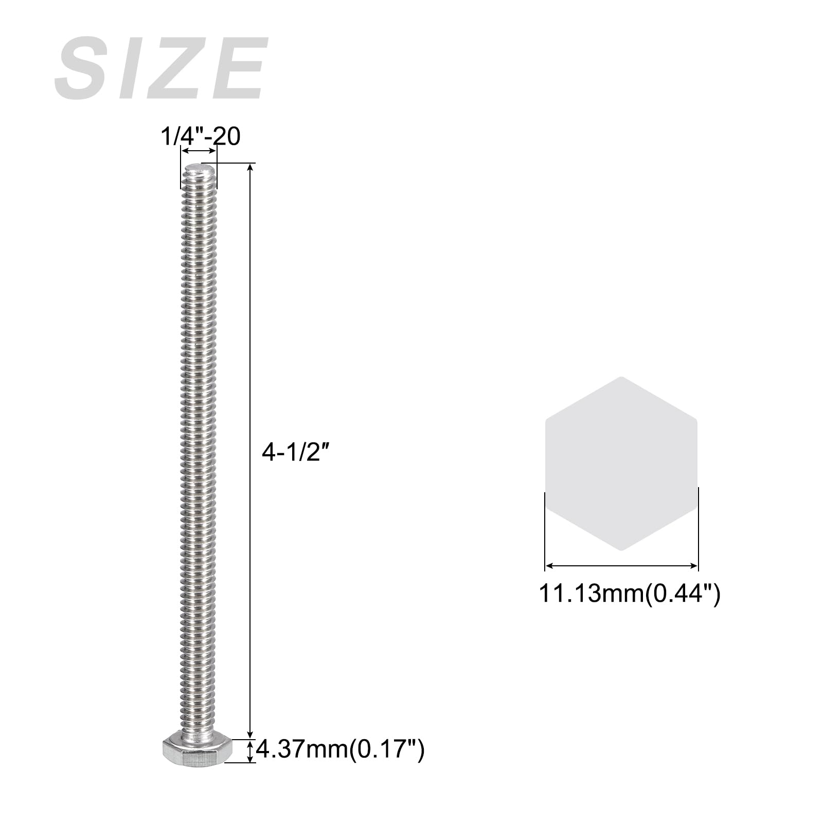 METALLIXITY Hex Head Bolts (1/4-20 x 4-1/2") 5Pcs, 304 Stainless Steel 18-8, Fully Threaded, External Hex Drive, Plain Finish - Image 2