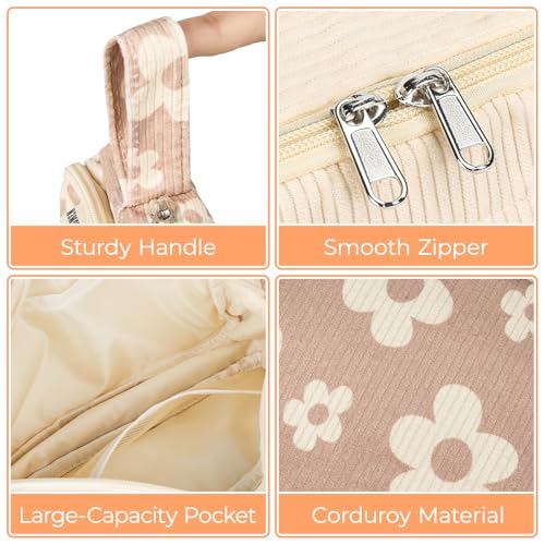 Image of WOBAGMEN Cute Pencil Case,Large Corduroy Zippered Pencil Case Pouch, aesthetic Pencil Bag with Compartments, Pencil Pouch School Supplies (HY-corduroy pc-brown floral)