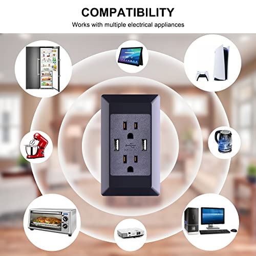 Black Usb Outlets Receptacles,Greencycle 1 Pack 15 Amp 4 In 1 Electrical Outlets With Usb Ports, Usb Charger 2A 5V,Duplex Receptacle 125V Ac,Srewless Usb Wall Outlets With Plates,Etl Certified #TOP3