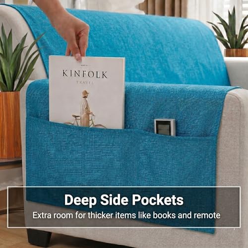 Image of STITCHNEST 'ComfyNest Series' 1 Seater Sofa Cover | Full Coverage with Armrest Pocket | Elegant Jute Fabric, Washable & Durable for Modern Living