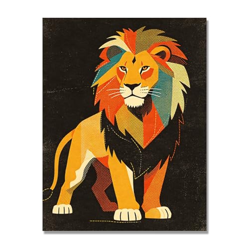 Tableau lion pop art multicolore pour sublimer la décoration murale moderne d'un grand salon