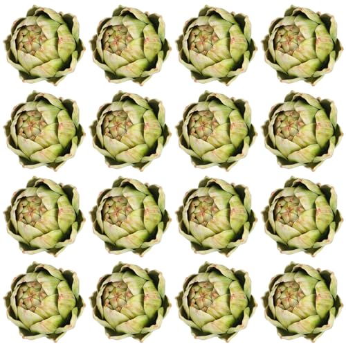 Timgle 16 Pcs Green Artificial Artichokes Fake Vegetables and Fruits for Summer Kitchen Wedding Bowl and Vase Decorations (Large)