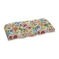 Pillow Perfect Bright Floral Indoor/Outdoor Wicker Sofa Setee Swing Cushion Tufted, Weather, and Fade Resistant, 19" x 44", Blue/Purple Gregoire