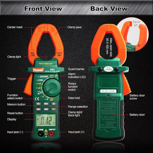 Image of Auto Ranging Digital Multimeter & Clamp Meter with Storage Bag Battery Alligator Clips Test Leads for AC /DC Voltage /Current Voltage Alert Amp Ohm /Volt (38B Clamp Meter+18B Multi Meter Orange)