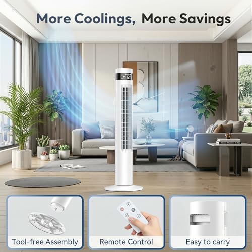 COWSAR Portable Tower Fan for Bedroom, 43'' Oscillating Quiet Floor Fan with 3 Modes&12H Timer, Remote, Bladeless Fan for Room, Home, Office by COWSAR - Used condition - Image 5