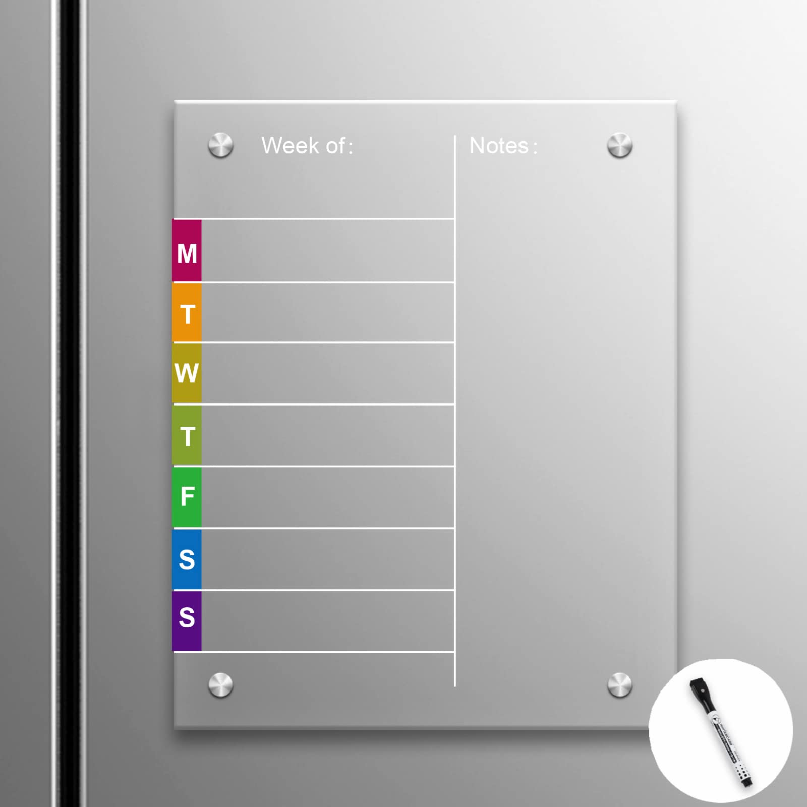 Acrylic Weekly Meal Planner Board - Menu Board for Kitchen Clear Magnetic Notepad Resuable Dry Erase Board Weekly Calendar with 1 Dry Erase Markers