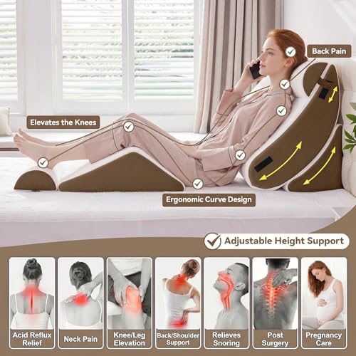 Yosdur 5PCS Wedge Pillow Set for After Surgery,Bed Orthopedic Pillow for Sleeping, Memory Foam Back Pillow for Pain Relief and Acid Reflux, Adjustable Sitting Up for Bed Post Surgery Pillow Brown — view 4