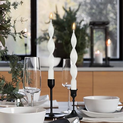 Image of Smokeless White Spiral Taper Candle Unscented Taper Candlesticks Handmade 10 Inch Long Twisted Candles for Candlelight Dinner Wedding Home Decor