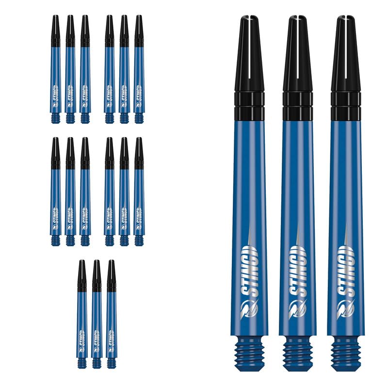 RUTHLESS Sting | Polycarbonate Dart Shafts Solid Blue with Black Aluminium Top, Medium 49mm, 5 Sets of 3 Stems (5XS1762)