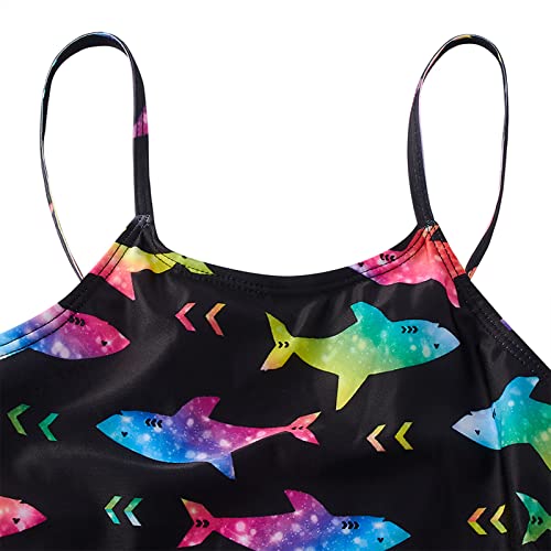 Raisevern Girls Bathing Suits One Piece Swimsuits 3D Colorful Shark Printed Pattern Kids Swimwear Cross Back Adjustable Straps Beach Summer Little Girl Swim Suits 7-8 Years Old #TOP2