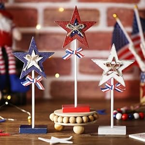 3 pcs independence day star table centerpieces tabletop decorations signs for tiered tray decor 4th of july day patriotic decorations desktop ornament blocks freestanding stylish style  urban country home decor
