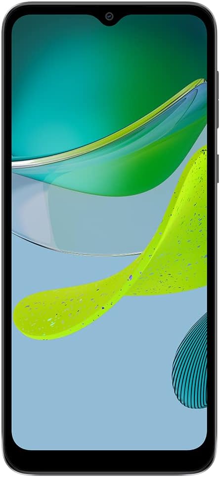 Imagem frontal do smartphone com fundo colorido em gradiente de verde e azul.