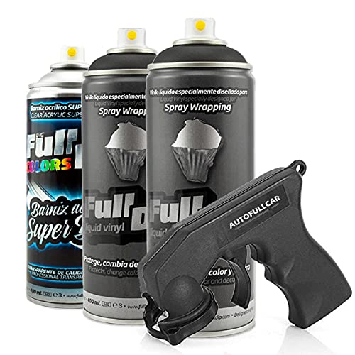 AutoFullCar - Pack 3 Spray Full Dip FULLDIP 2 Sprays Color a elegir + 1 Spray Barniz Brillo de Acabado Resistente (Negro)