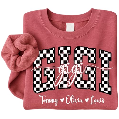 NAZENTI Custom Gigi Sweatshirt, Personalized Grandma Shirts with Grandkids Names, Customized Gigi Shirt, Grandma Gift, Custom Checkerboard Hoodie, Gifts for Grandmothers Christmas Mothers Day