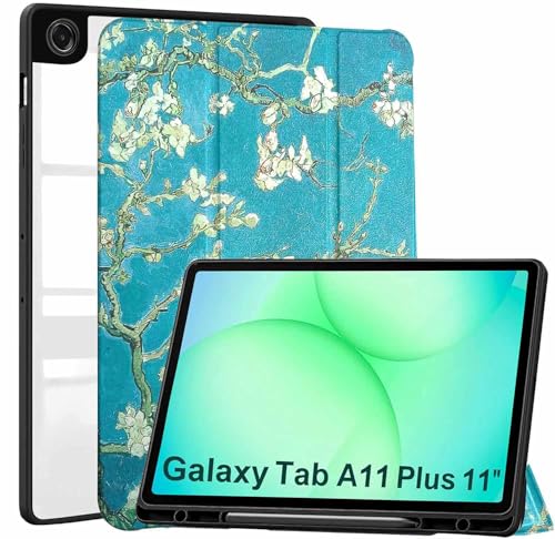 Image of ProElite Cover for Samsung Galaxy Tab A11 Plus 11 inch 2025, Smart Flip Case Cover for Samsung Galaxy Tab A11+ 11 inch 2025 with Pen Holder, Flowers [Transparent Back]