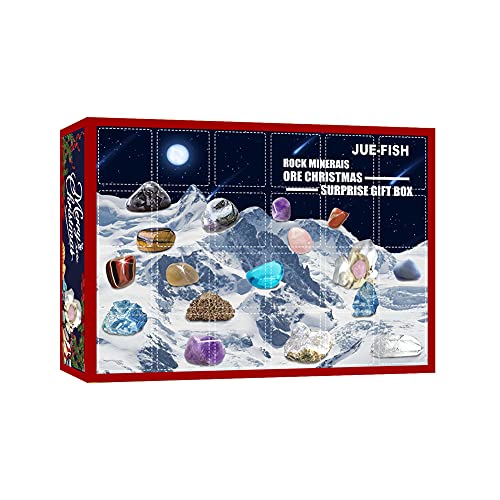 Calendrier de l'Avent 2021 avec pierres précieuses géographiques minérales, fossiles et dig Kit de 24 jours de Noël, calendrier de l'avent de Noël minéraux, boîte cadeau pour enfants Cover