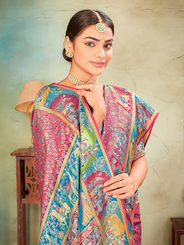 Image of Glory Sarees Women's Luxurious Dola Pure Silk Original Saree Position Print Work Madhubani Inspired Motifs Banarasi Kanjivaram Style Saree With Blouse Piece (Elegant101 Parent)