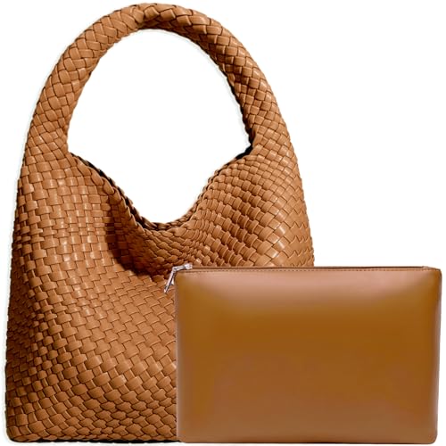 Image of JINMANXUE Woven Tote Bag for Women, Fashion Hobo Handbag, Travel Top-handle Shoulder Bag, Beach Underarm Bag with Purse