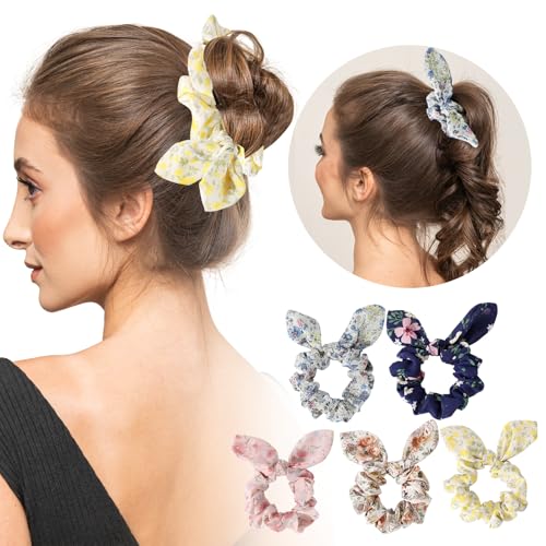 Golilyfine ASH0056 5Pcs Hair Scrunchies For Women,Bunny Ear Scrunchies Hair Ties,Cute Bow Scrunchies thumb #6