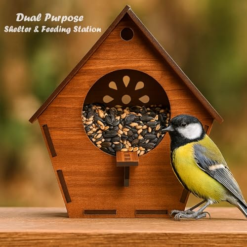 Image of Signamio Bird House - Elegant Wooden Bird Nest with Exhaust Window for Outdoor Hanging, Durable Birds Nest Shelter, Weather-Resistant Design, Ideal for Garden or Patio Decoration - Small Size