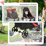 PawHut Hundewagen, Hundebuggy mit Kissen, Faltbarer Hundetrolley, Katzenbuggy für große und mittelgroße Hunde, Hundetrolley mit Netzfenster, Sicherheitsleinen, Tasche, Oxfordstoff, Rot