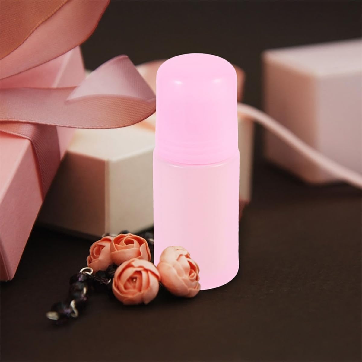 BETOOKY 20pcs 50ml Roll on Essential Oil Bottles Reusable Small Perfume Containers for Travel and Daily Use, Pink Liquid Roller Bottles for Aromatherapy and Body Oil