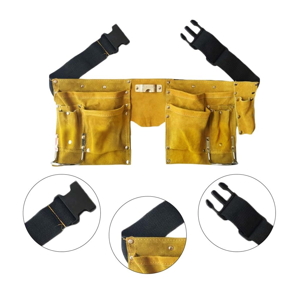 Cinturón de herramientas de cuero para manualidades, bolsas de almacenamiento de alta eficiencia, múltiples bolsillos, kit de hebilla, delantal de trabajo resistente al desgaste (3 piezas)