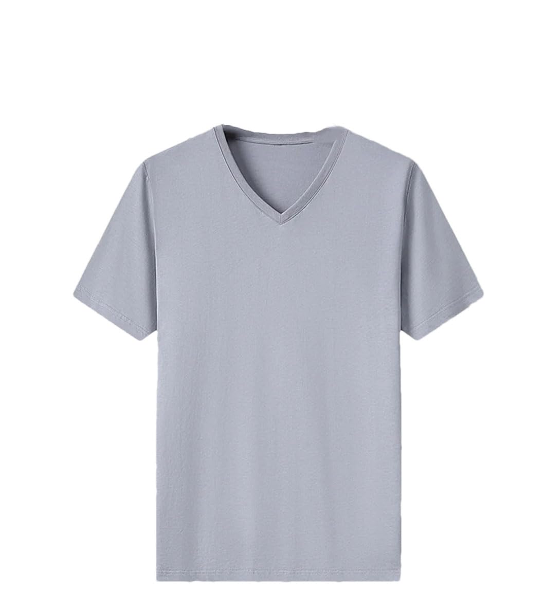 Męskie t-shirty bawełniane męskie z dekoltem w serek koszulki topy dekolt w serek jednolity kolor koszule męskie z krótkim rękawem